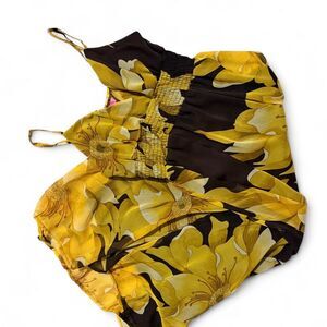 She’s Cool Yellow Black/Brown Size Large Floral Print Chiffon Maxi Dress